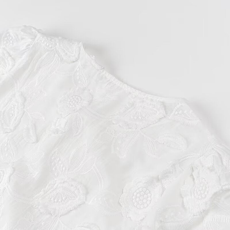 Textured Floral Tie Front Peplum Blouse - White - 15
