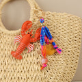 Lobster Bag Charm Keychain With Fabric Tassels - Orange