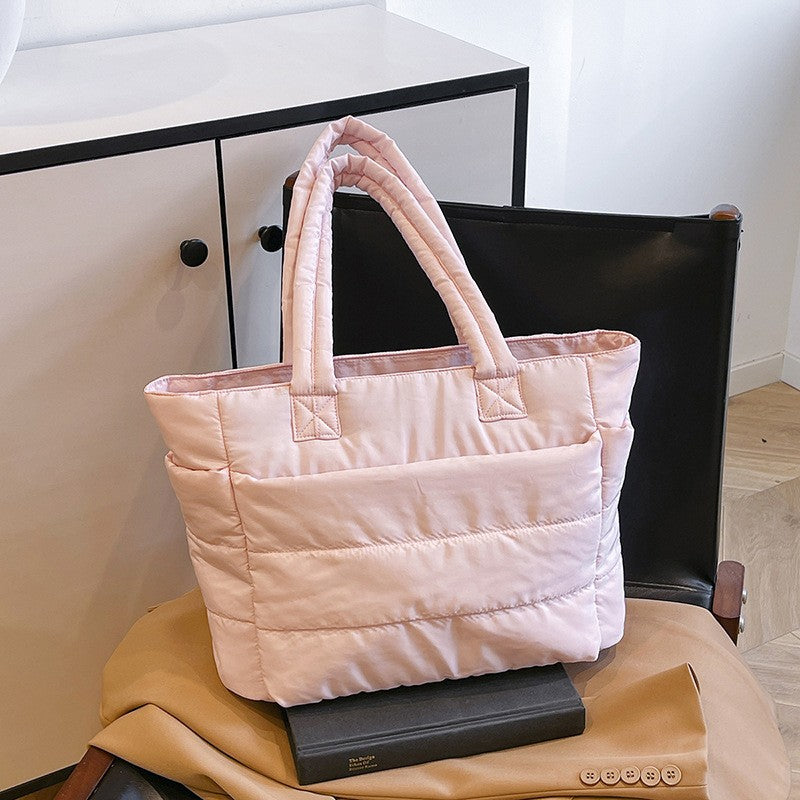 Quilted Puffer Tote Bag with Zip Top