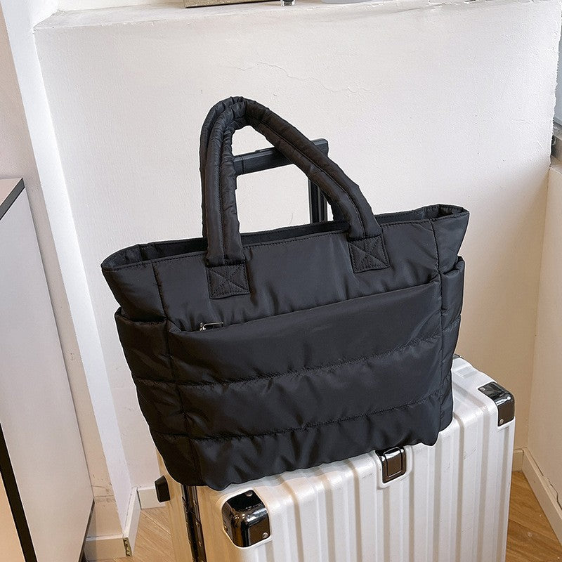 Quilted Puffer Tote Bag with Zip Top