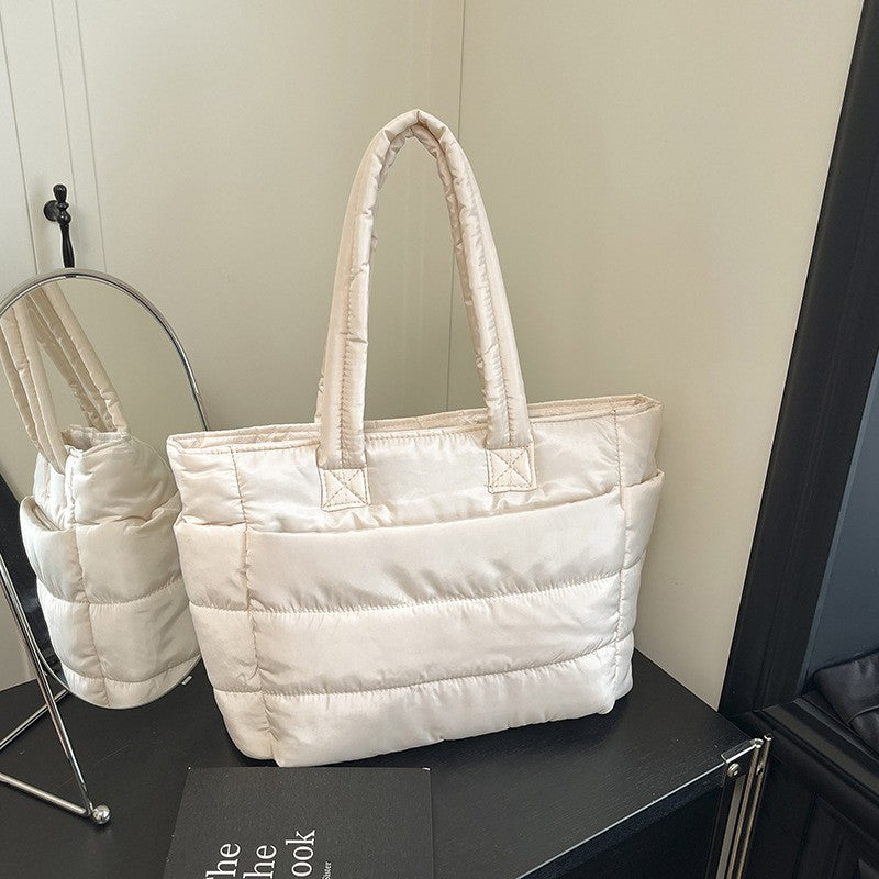 Quilted Puffer Tote Bag with Zip Top