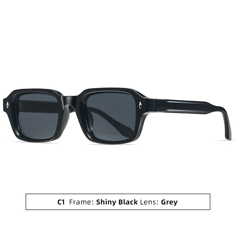 Rivet-Detail Square Frame Fashion Sunglasses - Black Grey