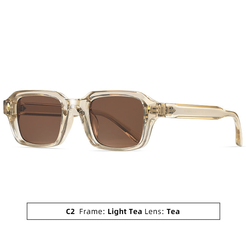 Rivet-Detail Square Frame Fashion Sunglasses - Tea Brown