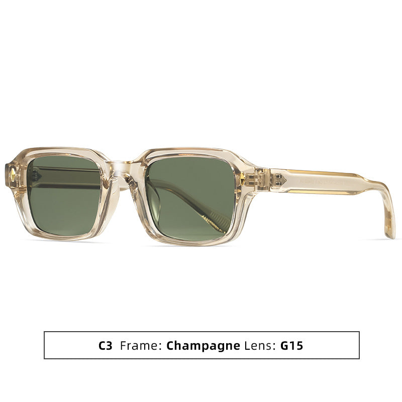 Rivet-Detail Square Frame Fashion Sunglasses - Champagne Green