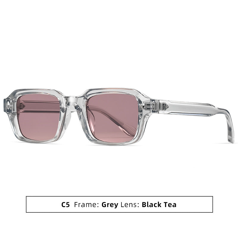 Rivet-Detail Square Frame Fashion Sunglasses - Clear Pink