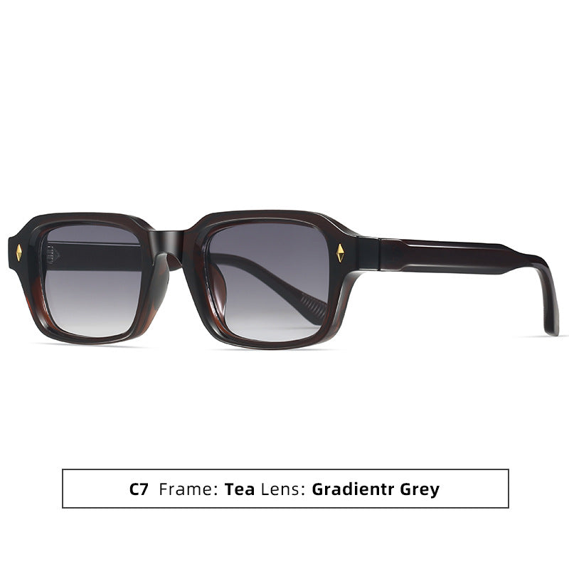 Rivet-Detail Square Frame Fashion Sunglasses - Dark Tea Grey