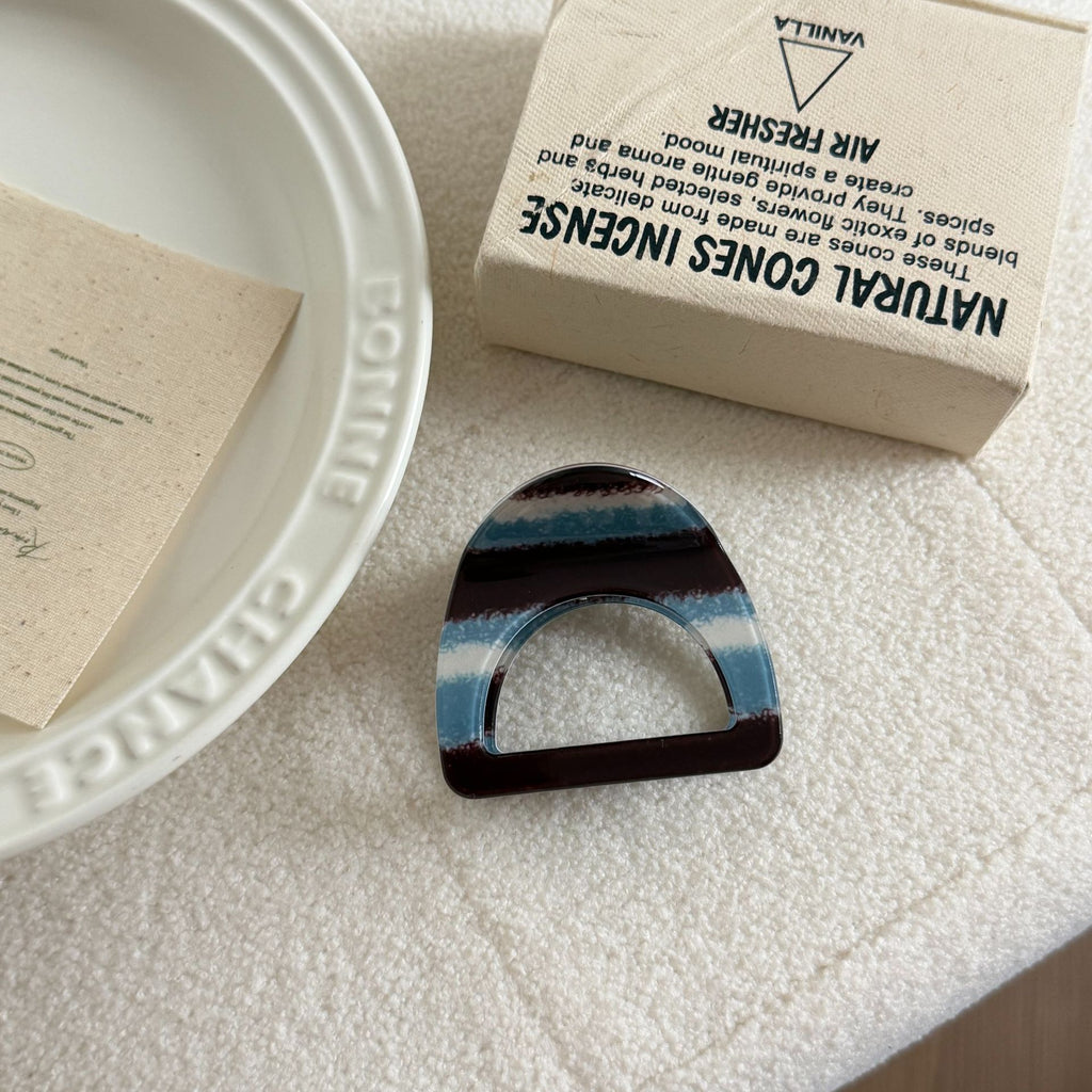Mixed Print Mini Arch Hair Claw Clip - Blue_Brown