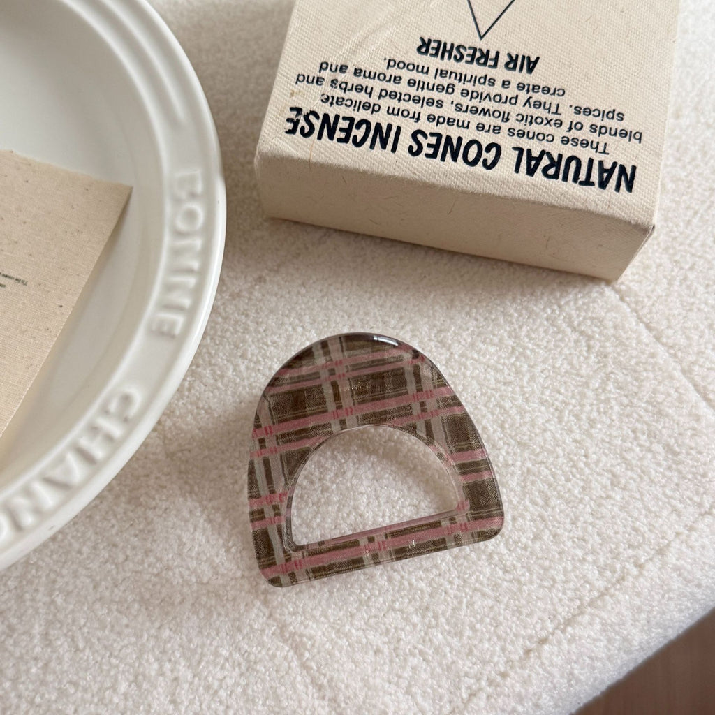Mixed Print Mini Arch Hair Claw Clip - Pink_Brown