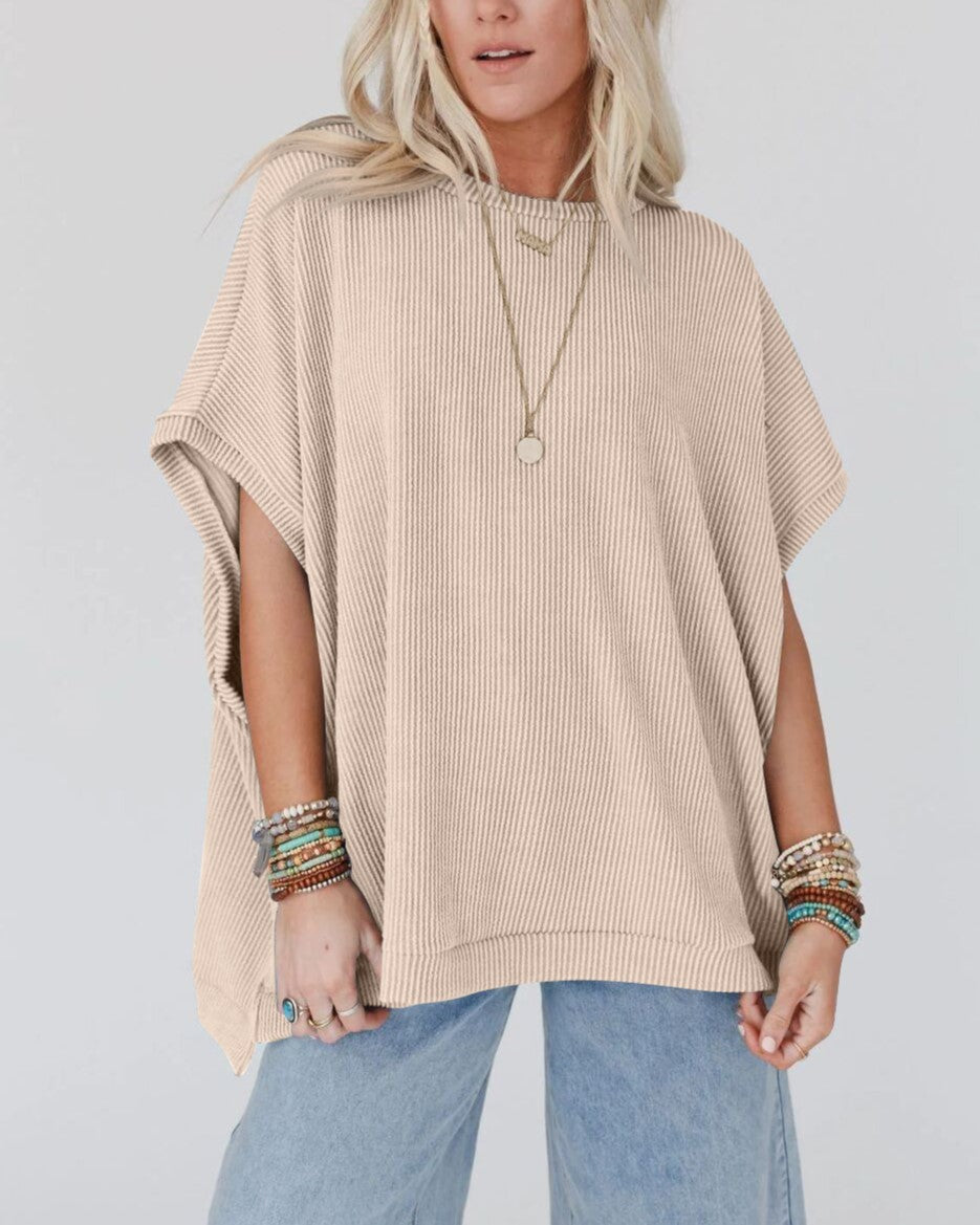 Oversized Dolman Sleeve Mock Neck T-Shirt - Apricot