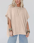Oversized Dolman Sleeve Mock Neck T-Shirt - Apricot