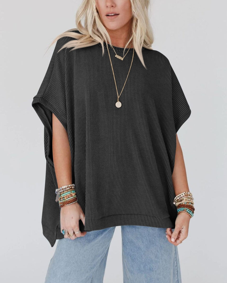 Oversized Dolman Sleeve Mock Neck T-Shirt - DarkGrey