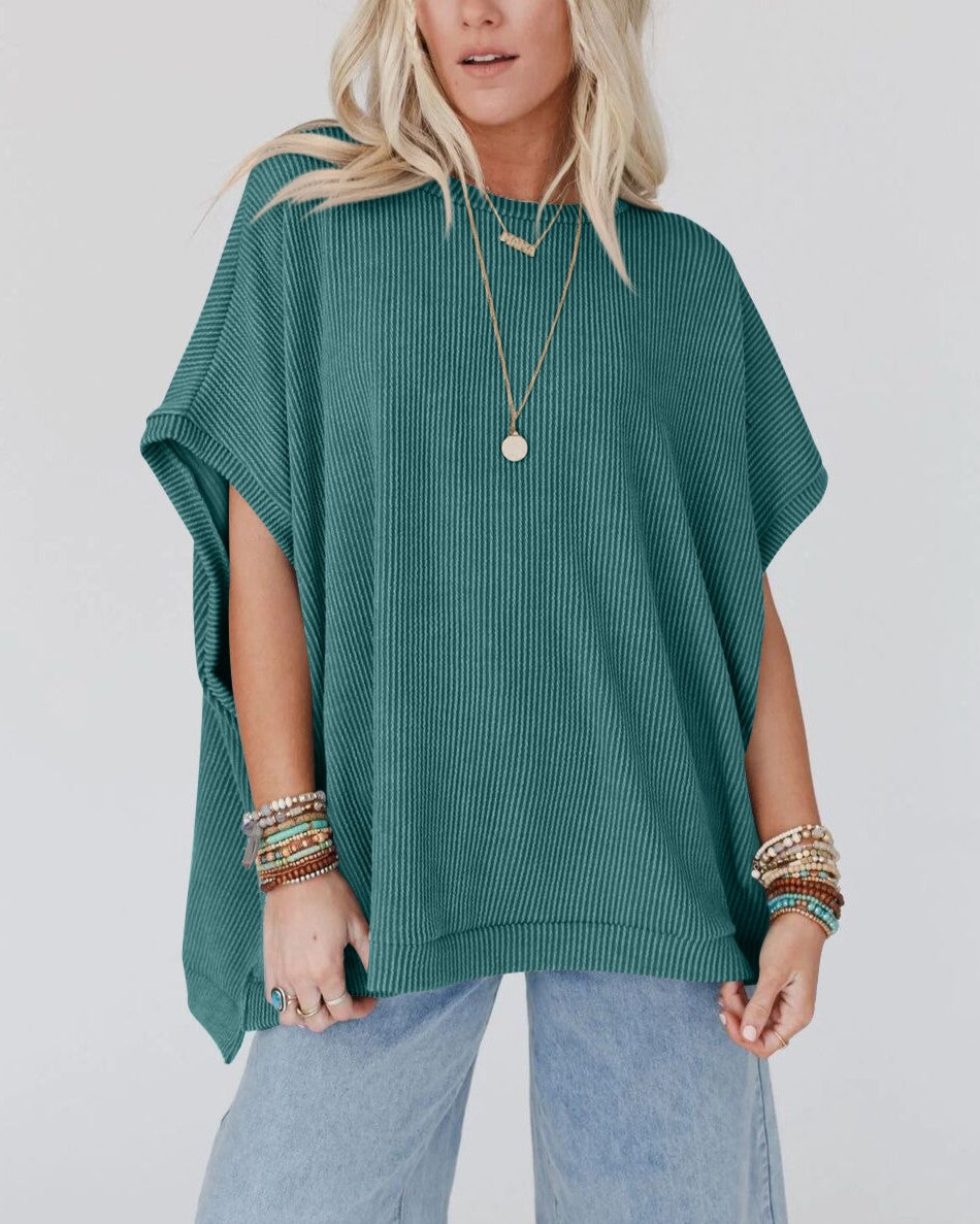 Oversized Dolman Sleeve Mock Neck T-Shirt - DkGreen