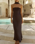 Lace Up Back Tube Top Maxi Dress - Coffee