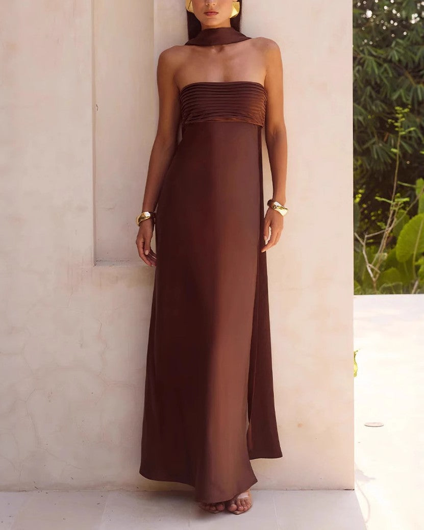 Lace Up Back Tube Top Maxi Dress - Off-White