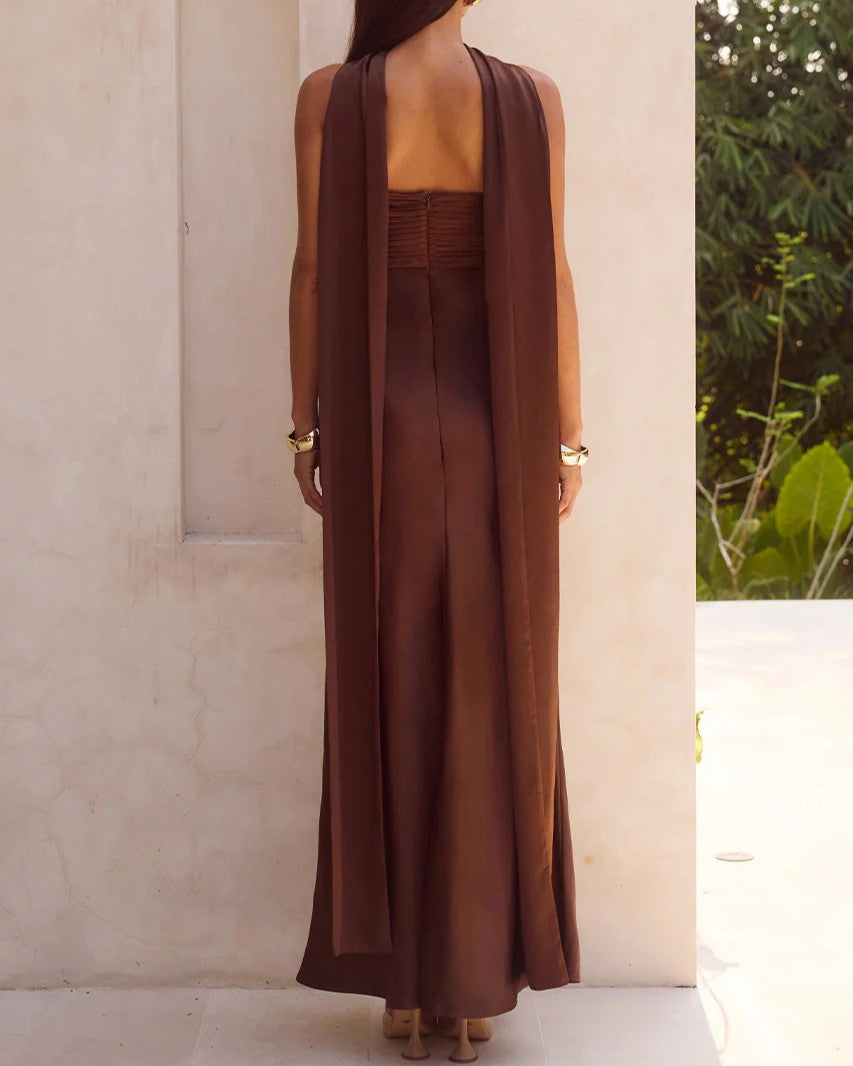 Lace Up Back Tube Top Maxi Dress - Off-White - 2