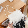 Feather Frame Evening Bag with Pearl Strap - White Pearl