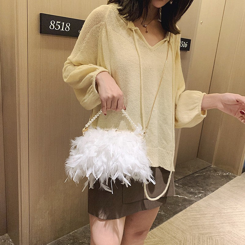 Feather Frame Evening Bag with Pearl Strap