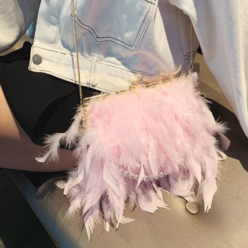 Feather Frame Evening Bag with Pearl Strap