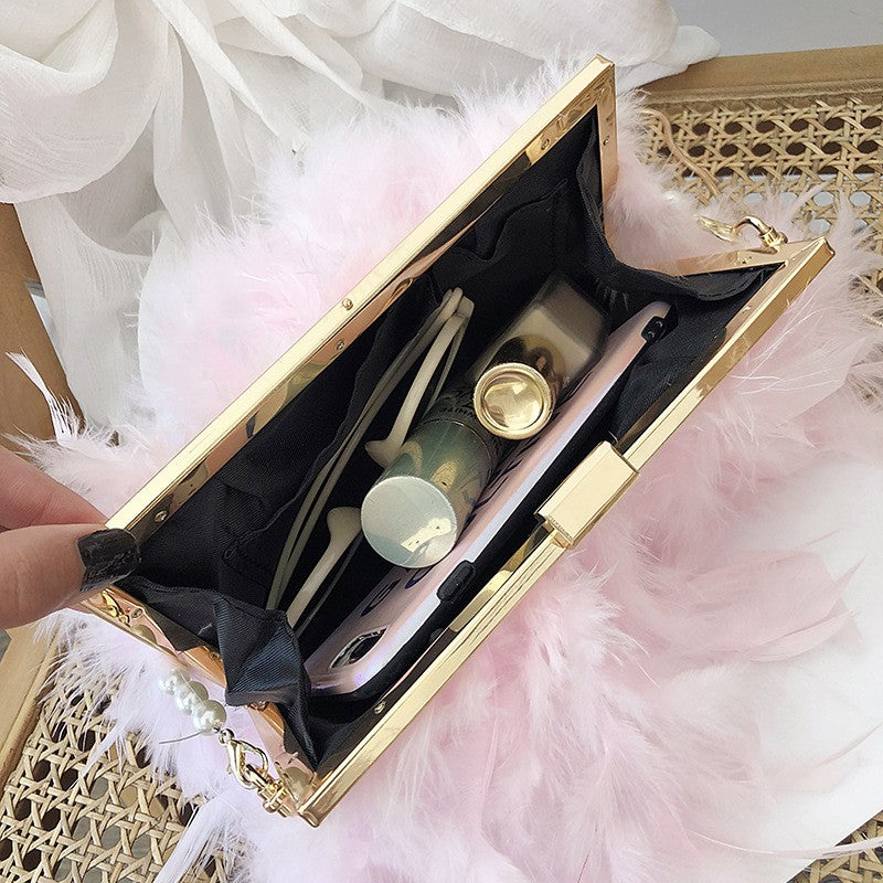 Feather Frame Evening Bag with Pearl Strap