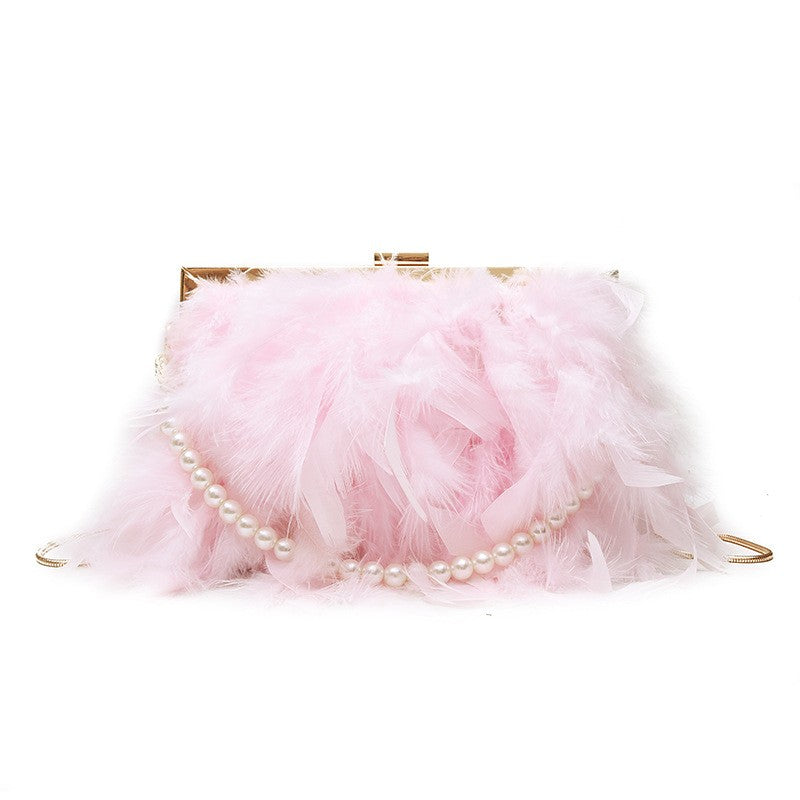 Feather Frame Evening Bag with Pearl Strap