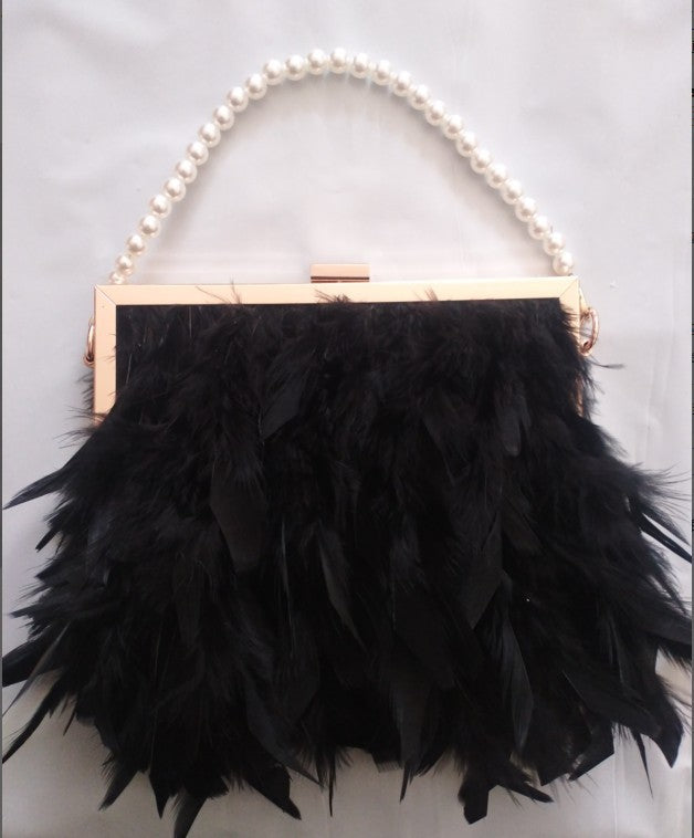 Feather Frame Evening Bag with Pearl Strap