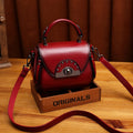 Vintage Studded Leather Top Handle Bag - Burgundy