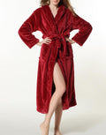 Long Flannel Fleece Wrap Robe - Wine_red