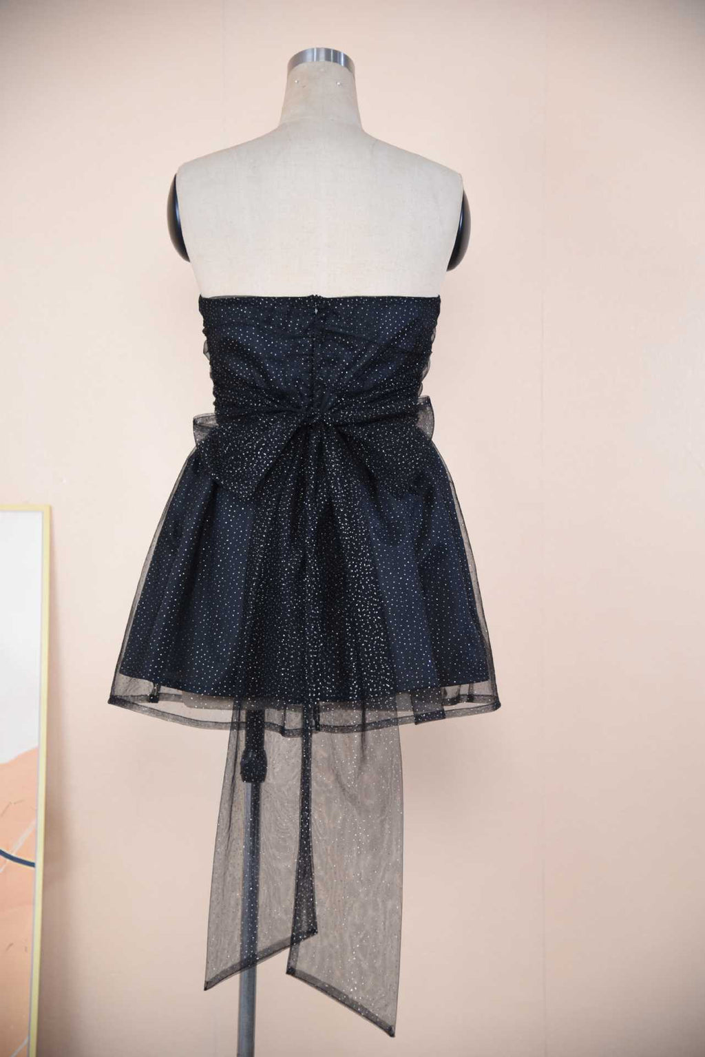 Ruched Party Mini Dress With Sash Bow - Black