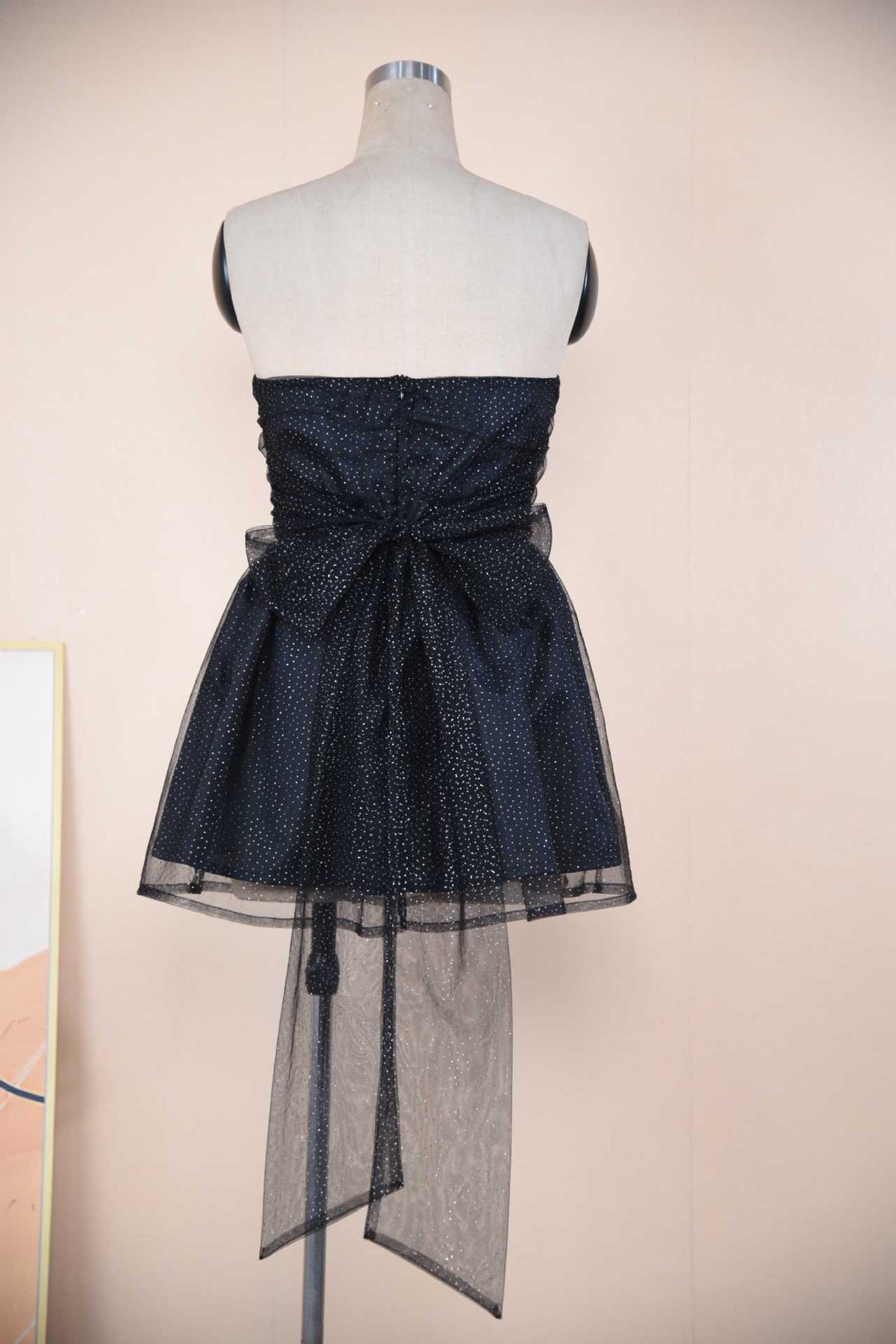 Ruched Party Mini Dress With Sash Bow - Black