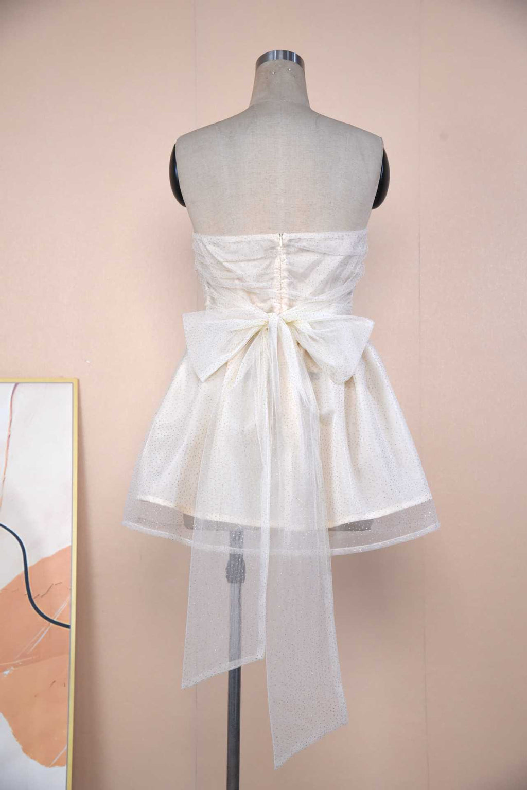 Ruched Party Mini Dress With Sash Bow - OffWhite