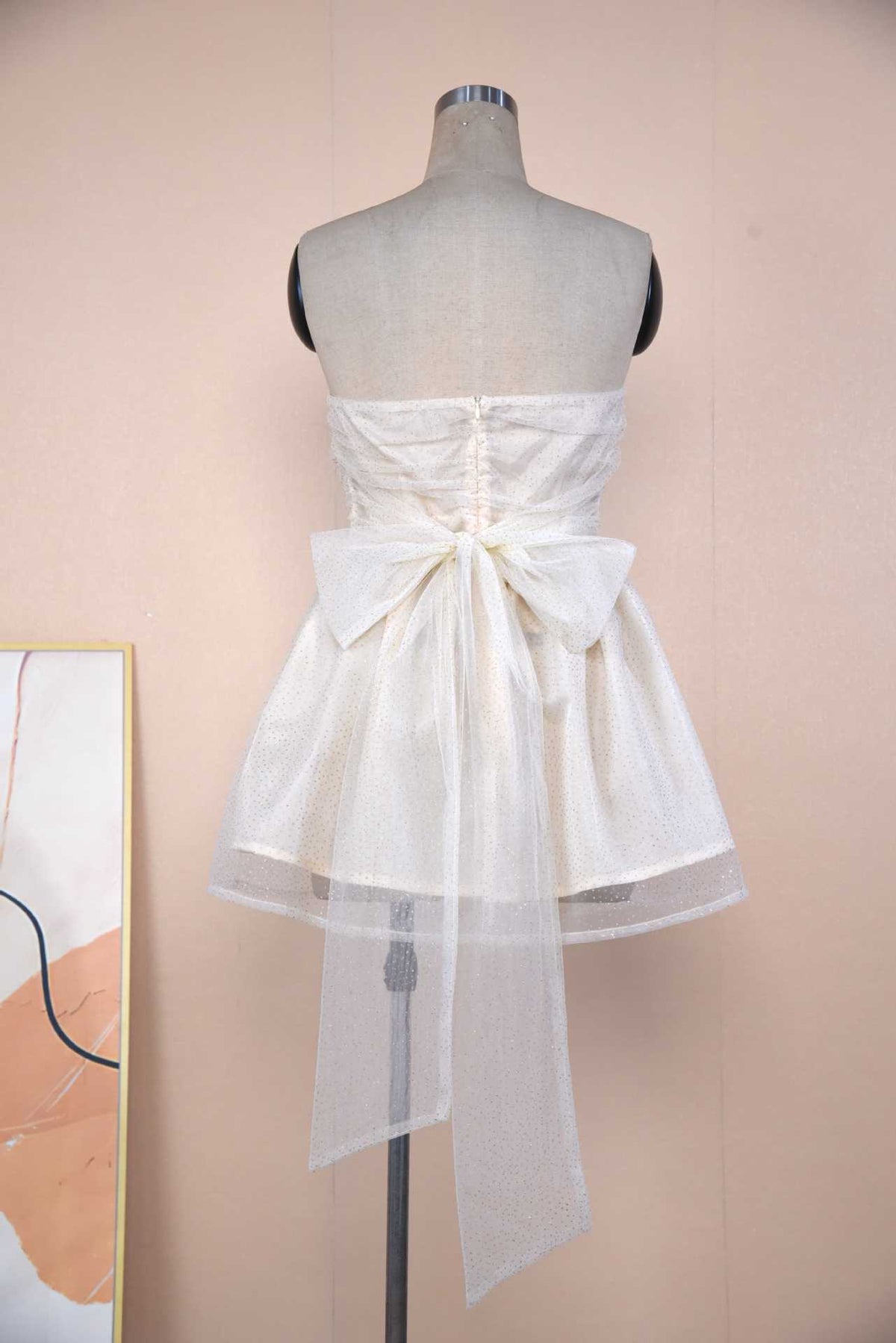 Ruched Party Mini Dress With Sash Bow - OffWhite
