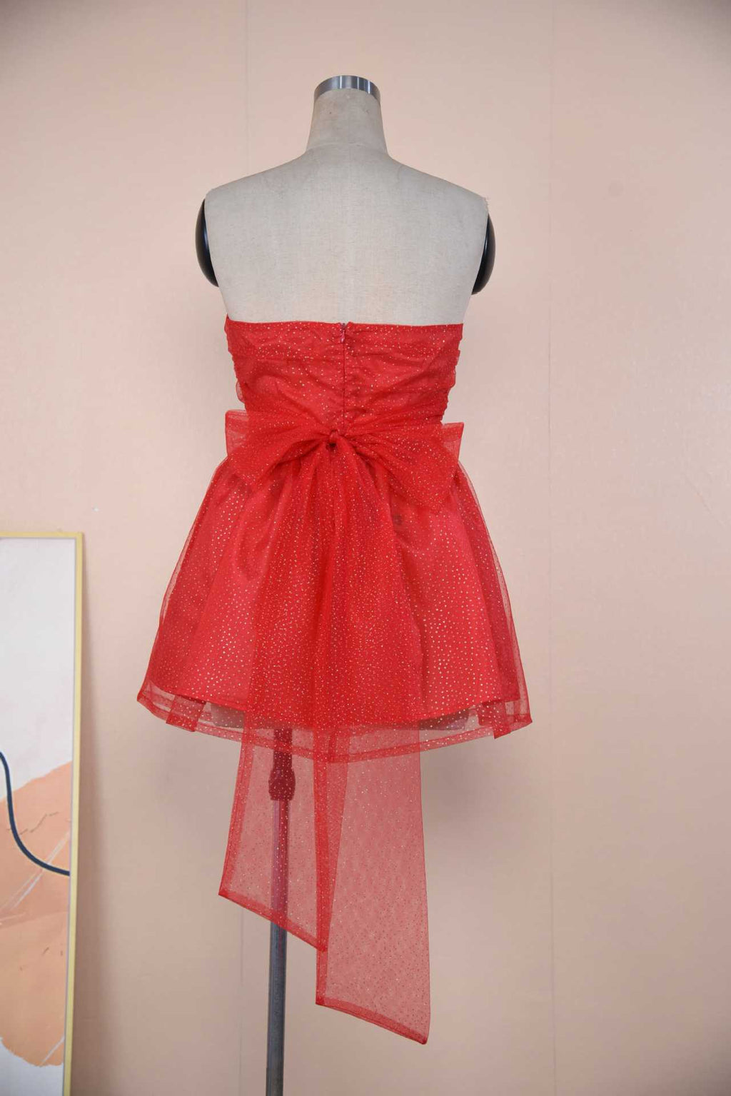 Ruched Party Mini Dress With Sash Bow - Red