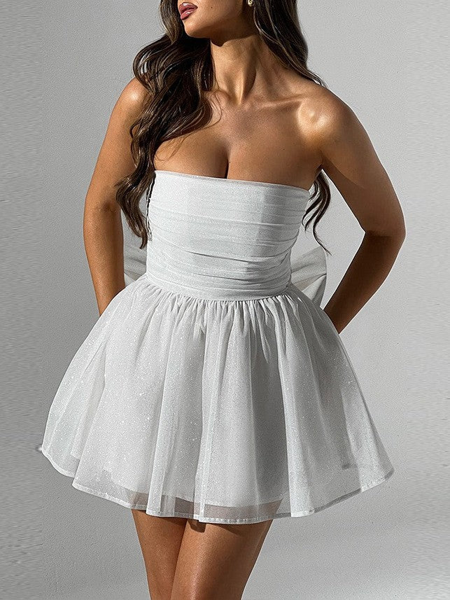 Ruched Party Mini Dress With Sash Bow