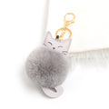 Fluffy Cat Pom Pom Bag Charm Keychain - Grey