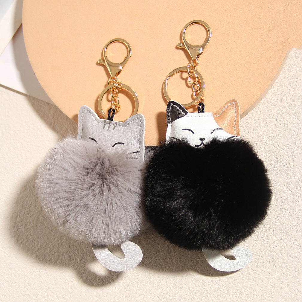 Fluffy Cat Pom Pom Bag Charm Keychain