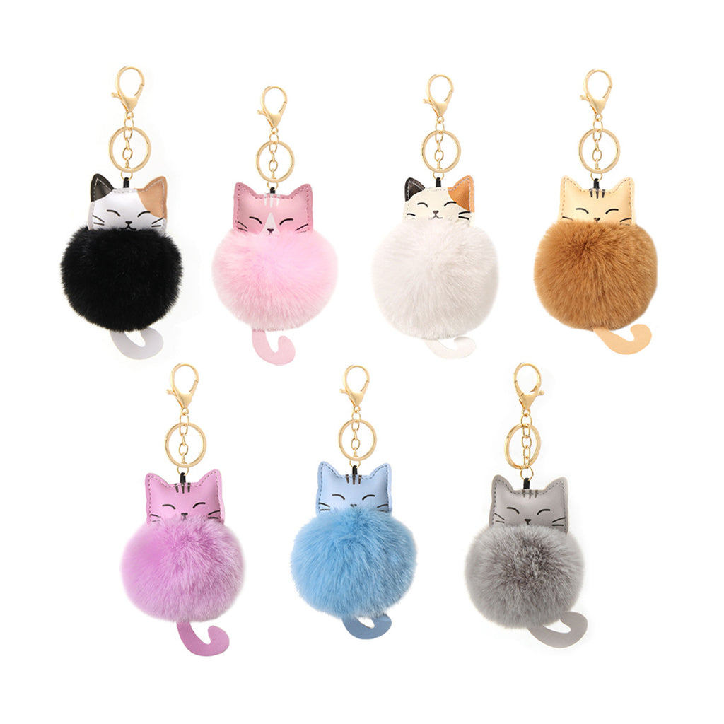 Fluffy Cat Pom Pom Bag Charm Keychain - view 1