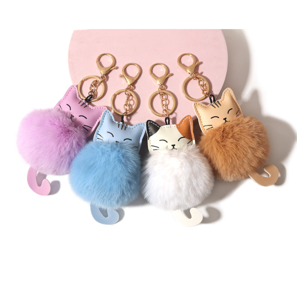 Fluffy Cat Pom Pom Bag Charm Keychain - view 2