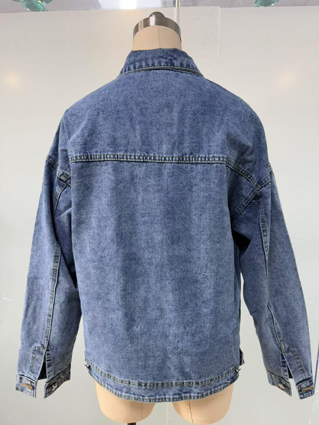 Acid Wash Slouchy Oversized Denim Jacket - Blue - 2