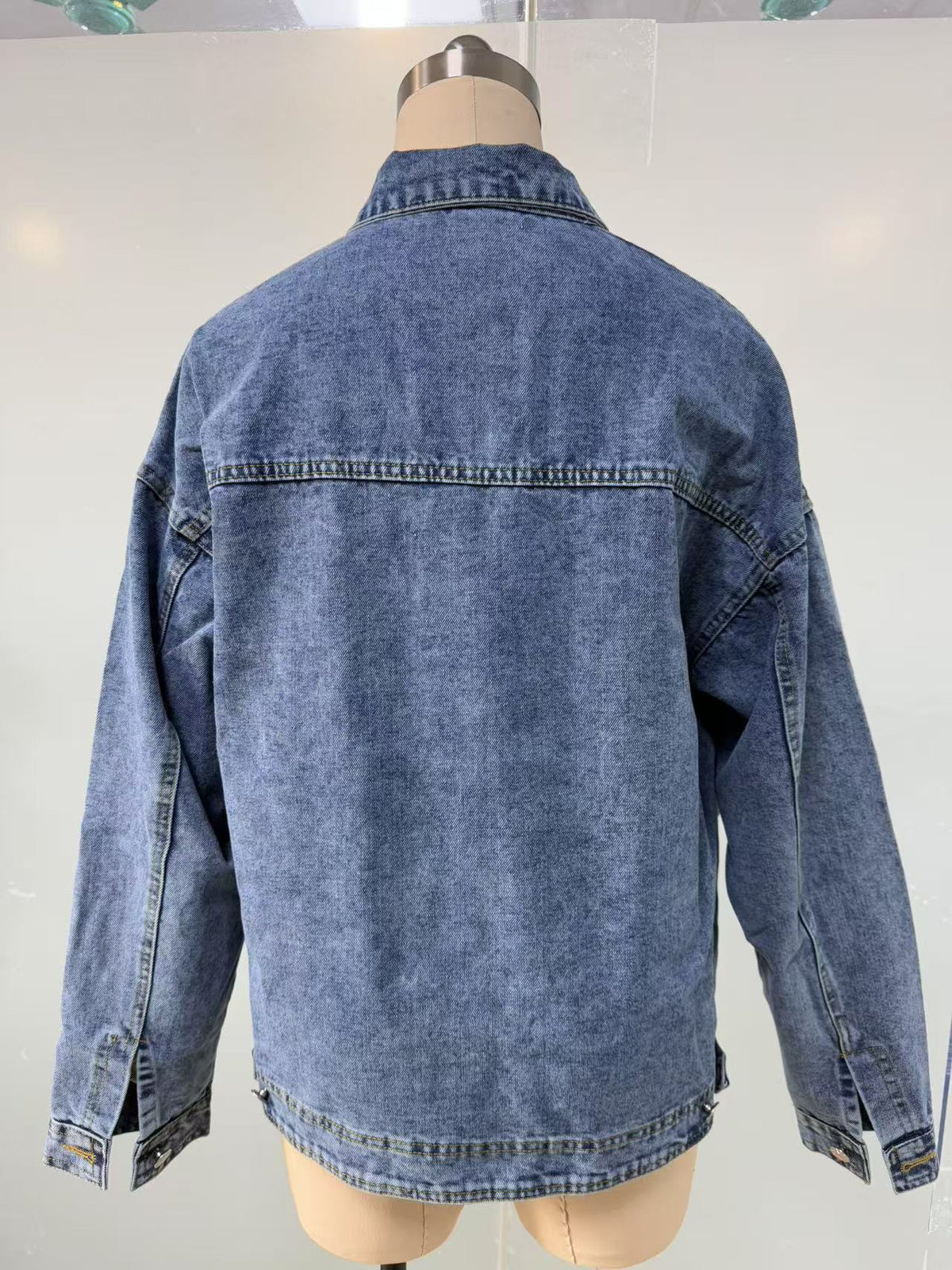 Acid Wash Slouchy Oversized Denim Jacket - Blue - 2