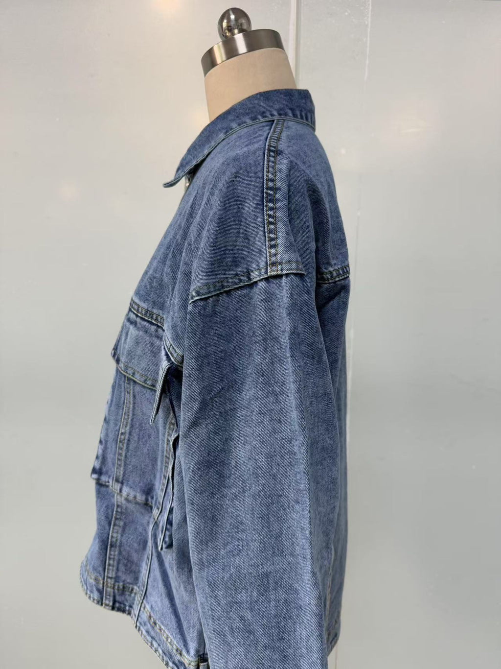 Acid Wash Slouchy Oversized Denim Jacket - Blue - 3