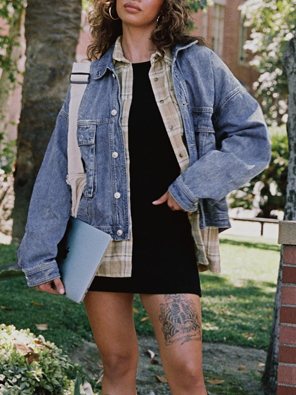 Acid Wash Slouchy Oversized Denim Jacket - Blue - 4