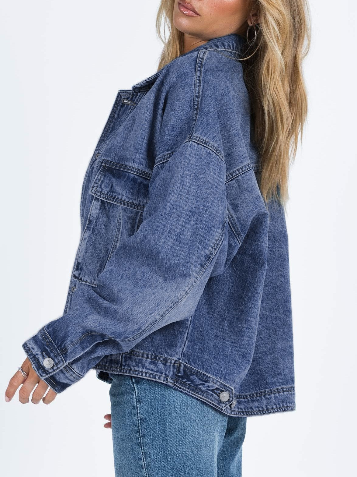 Acid Wash Slouchy Oversized Denim Jacket - Blue - 6