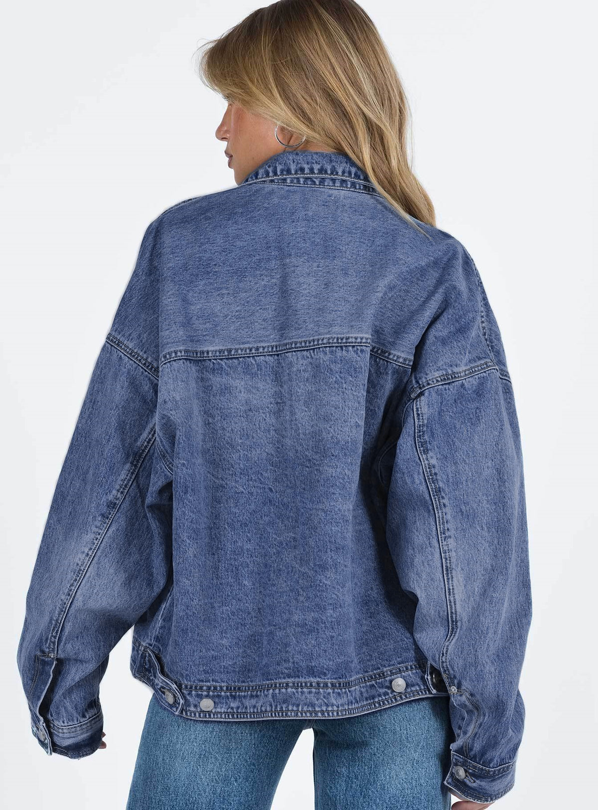 Acid Wash Slouchy Oversized Denim Jacket - Blue - 7