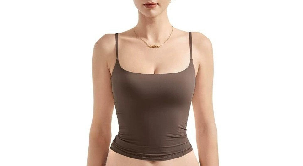 Smooth Stretch Spaghetti Strap Fitted Cami - Coffee