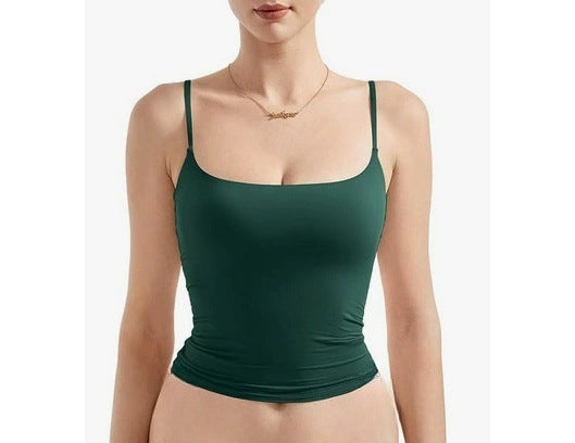 Smooth Stretch Spaghetti Strap Fitted Cami - DarkGreen