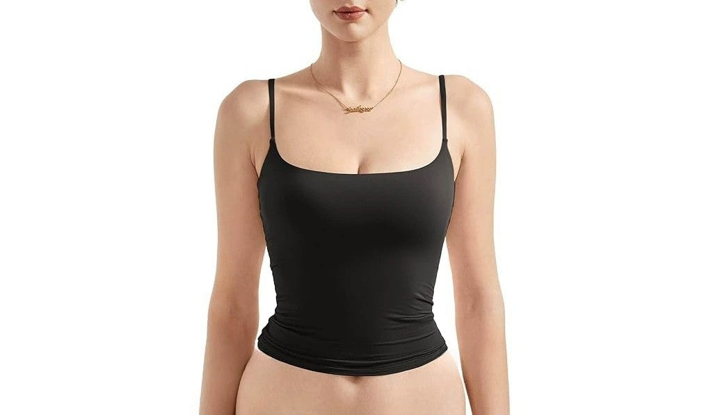 Smooth Stretch Spaghetti Strap Fitted Cami - black