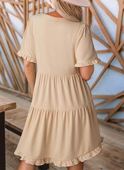 Ruffle Trim Tiered Swing Mini Dress - Apricot - 1