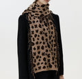 Leopard Print Fringed Knit Winter Scarf - Camel