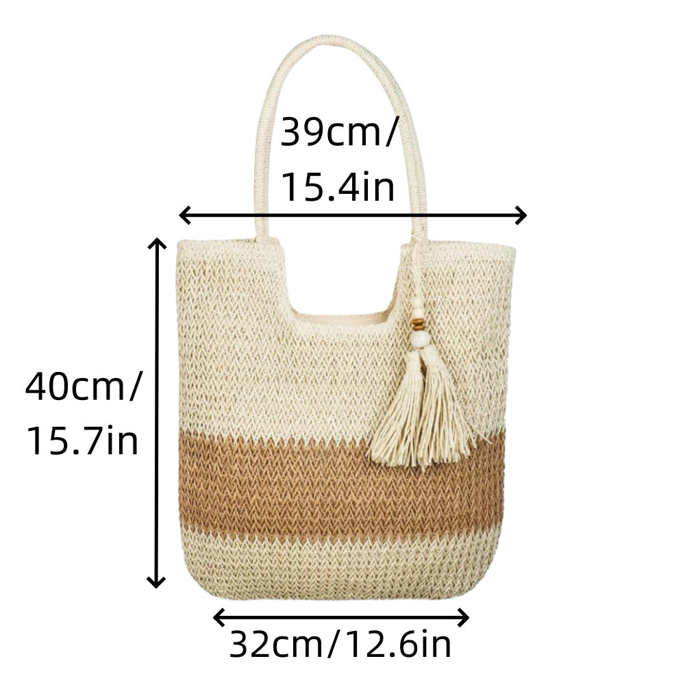Two Tone Woven Straw Tote Bag - view 2