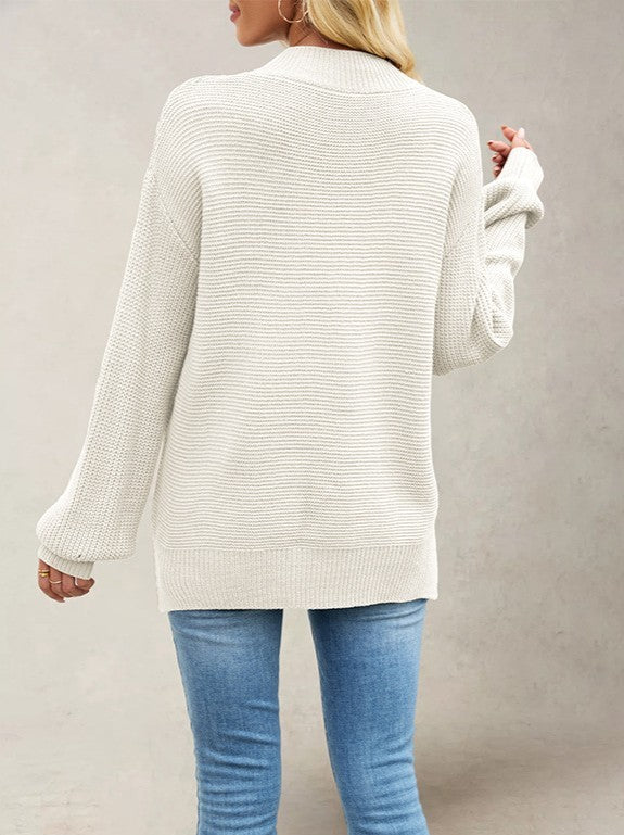 Mock Neck Drop Sleeve Oversized Sweater - Apricot - 1